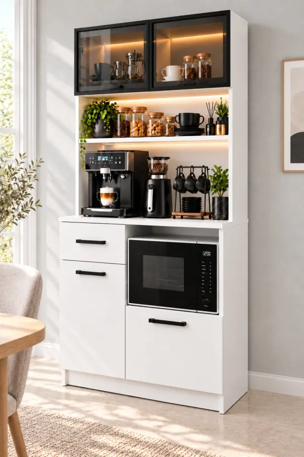 Premium Coffee Mokka - Kahve Köşesi - LED'li Çok Amaçlı Dolap