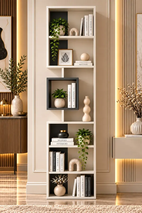 Moda Dekoratif Kitaplık - Modern Tasarım, Açık Raflı Duvar Kitaplığı
