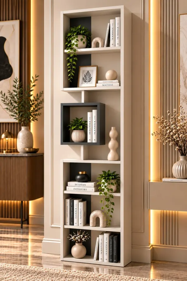 Moda Dekoratif Kitaplık - Modern Tasarım, Açık Raflı Duvar Kitaplığı